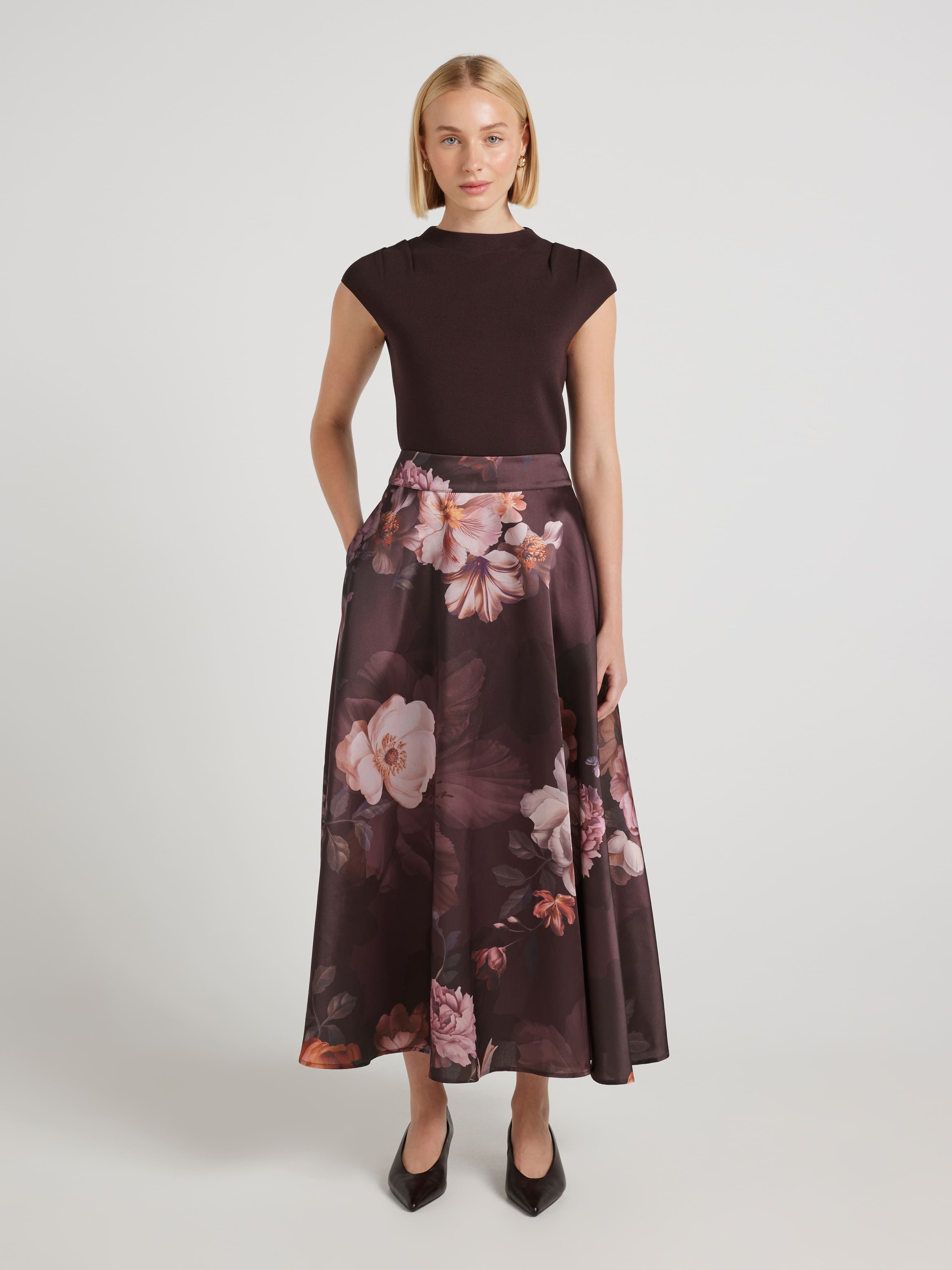 Midnight Blooms Midi Skirt