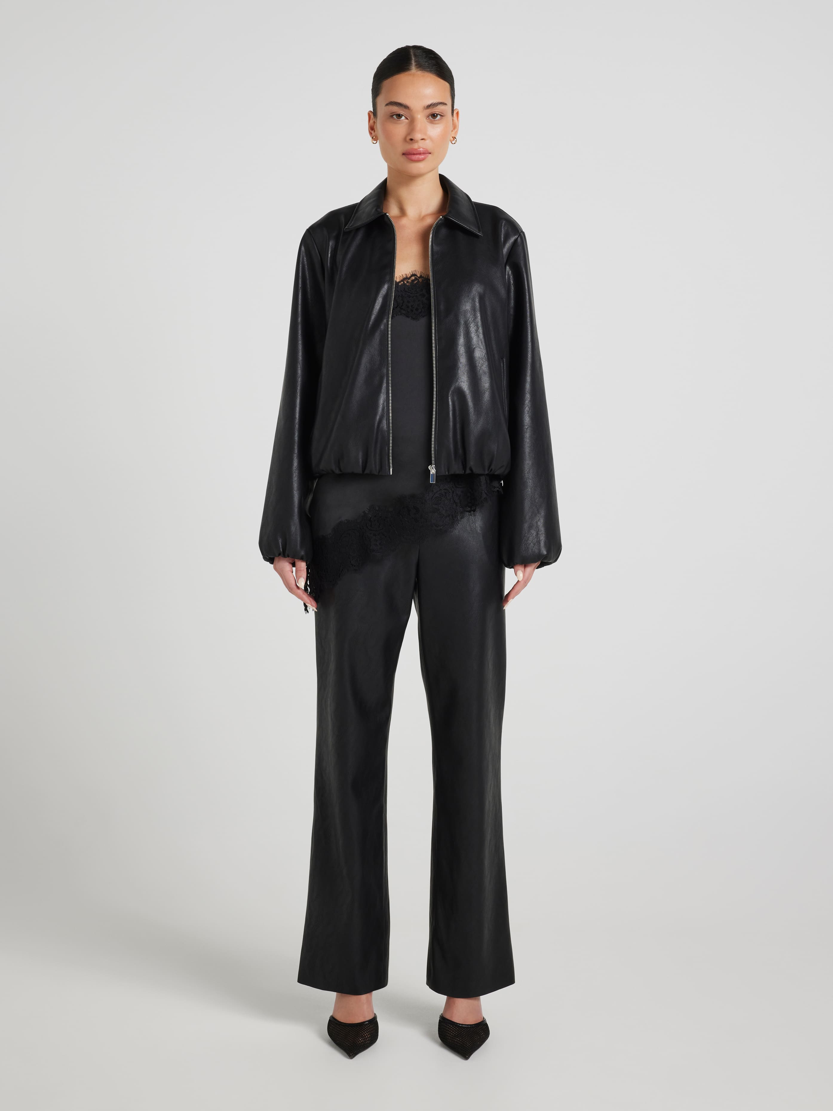 Spinning Around Faux Leather Bomber Jacket