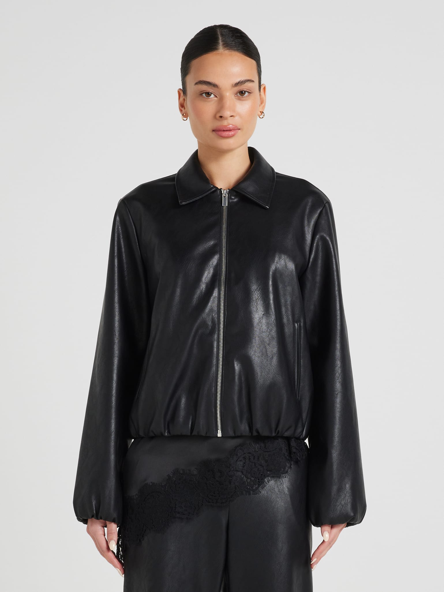 Spinning Around Faux Leather Bomber Jacket