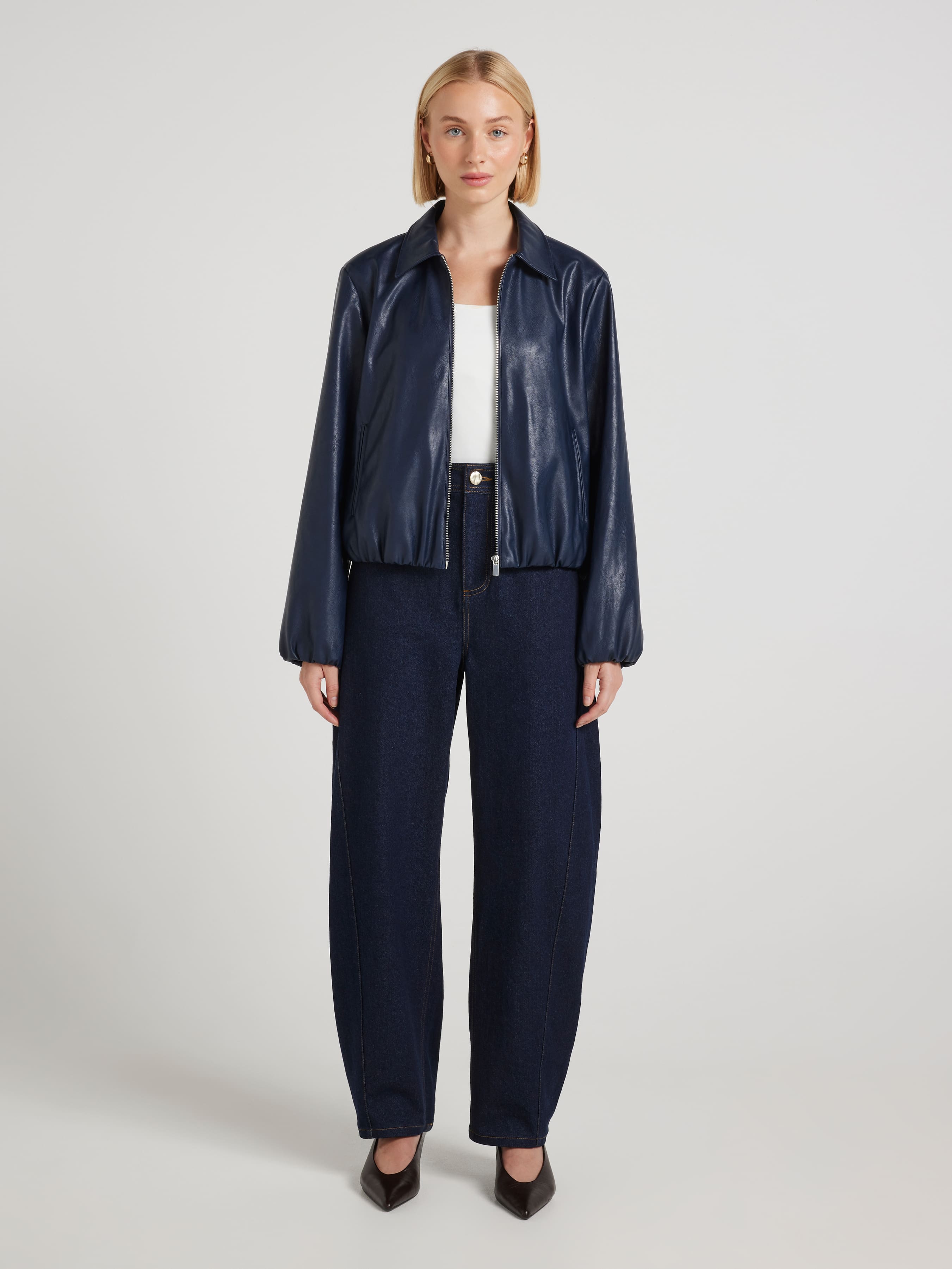 Spinning Around Faux Leather Bomber Jacket