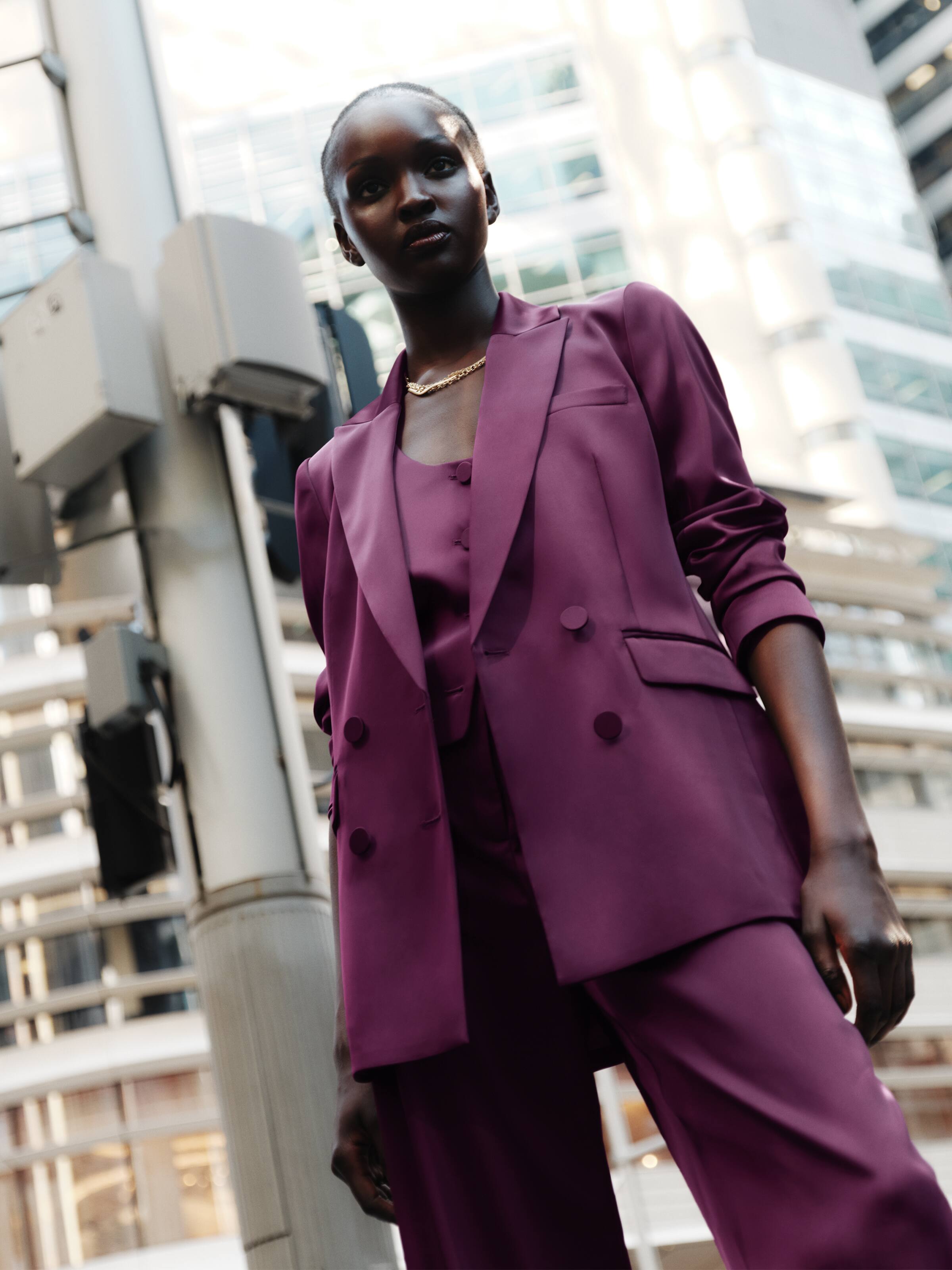 Love Triangle Double Breasted Satin Blazer