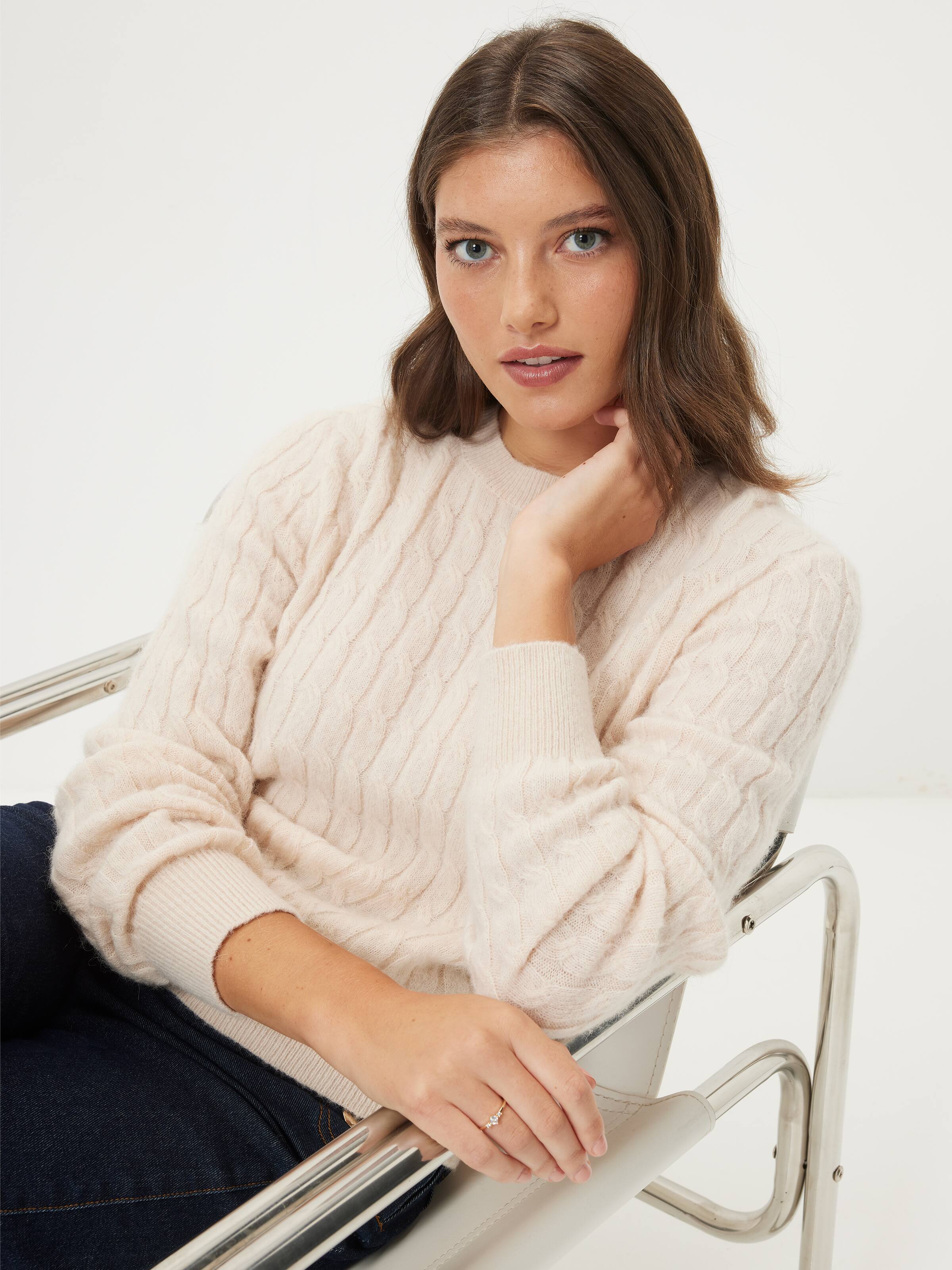Jessica Cable Fluffy Long Sleeve Knit