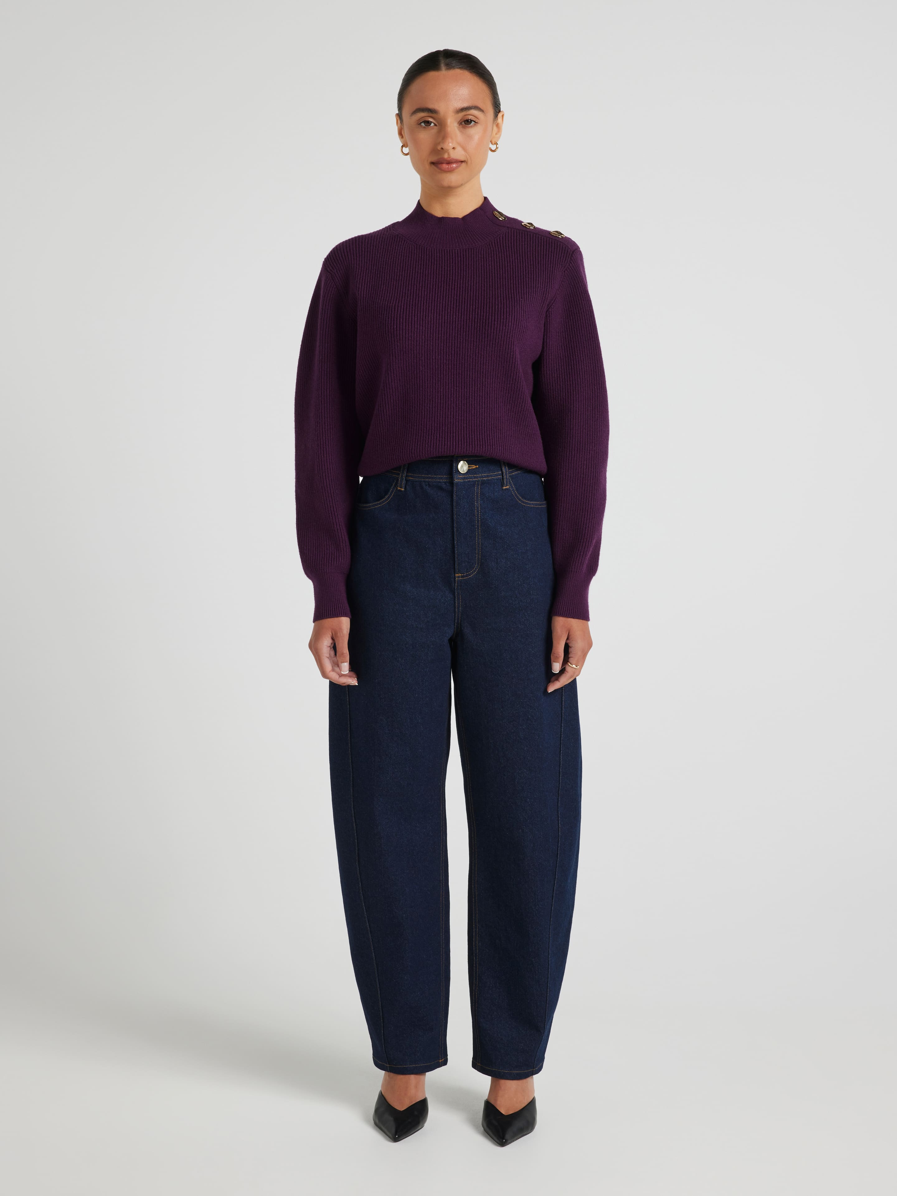 Nicole Button Shoulder Long Sleeve Knit