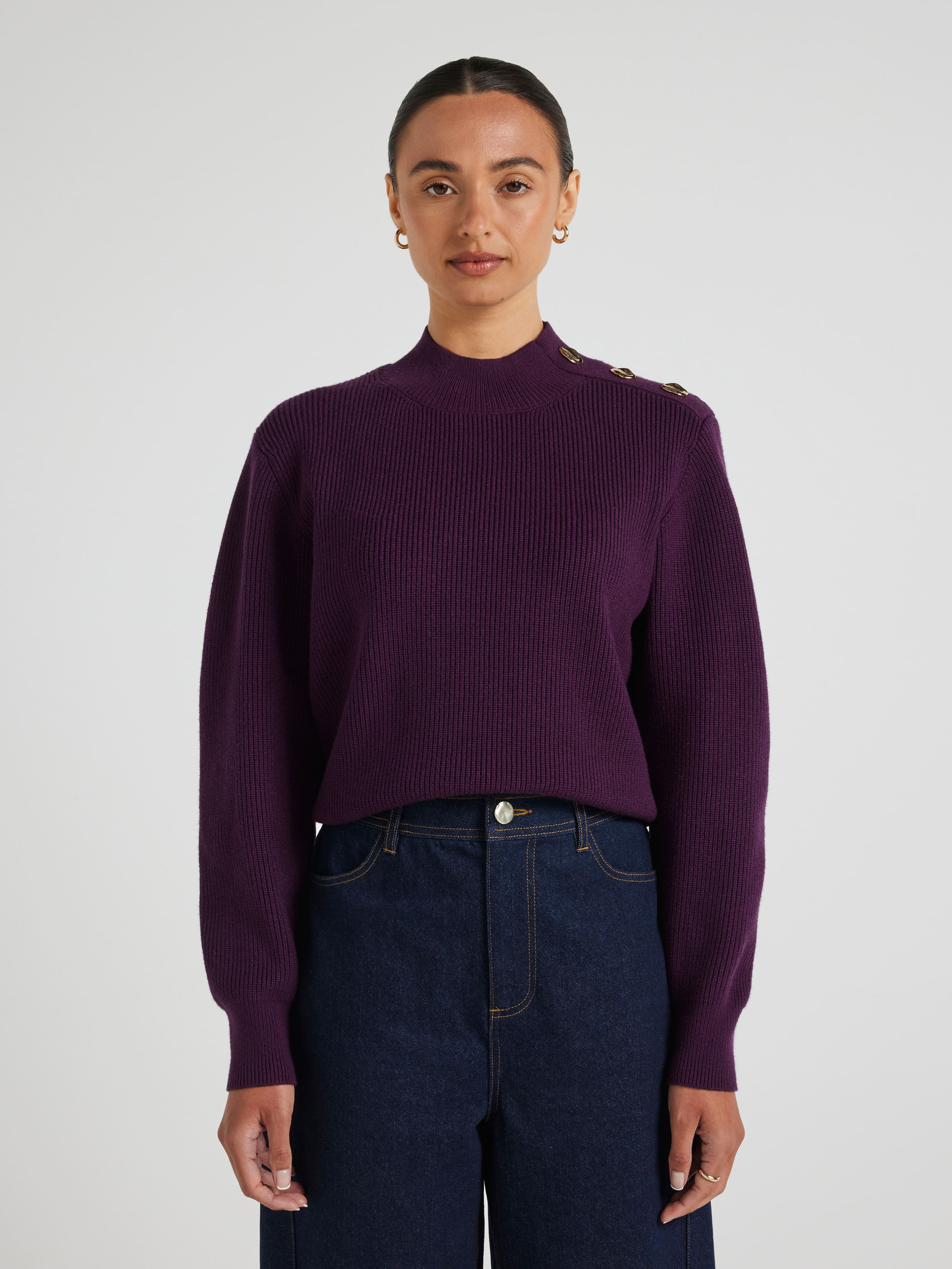 Nicole Button Shoulder Long Sleeve Knit