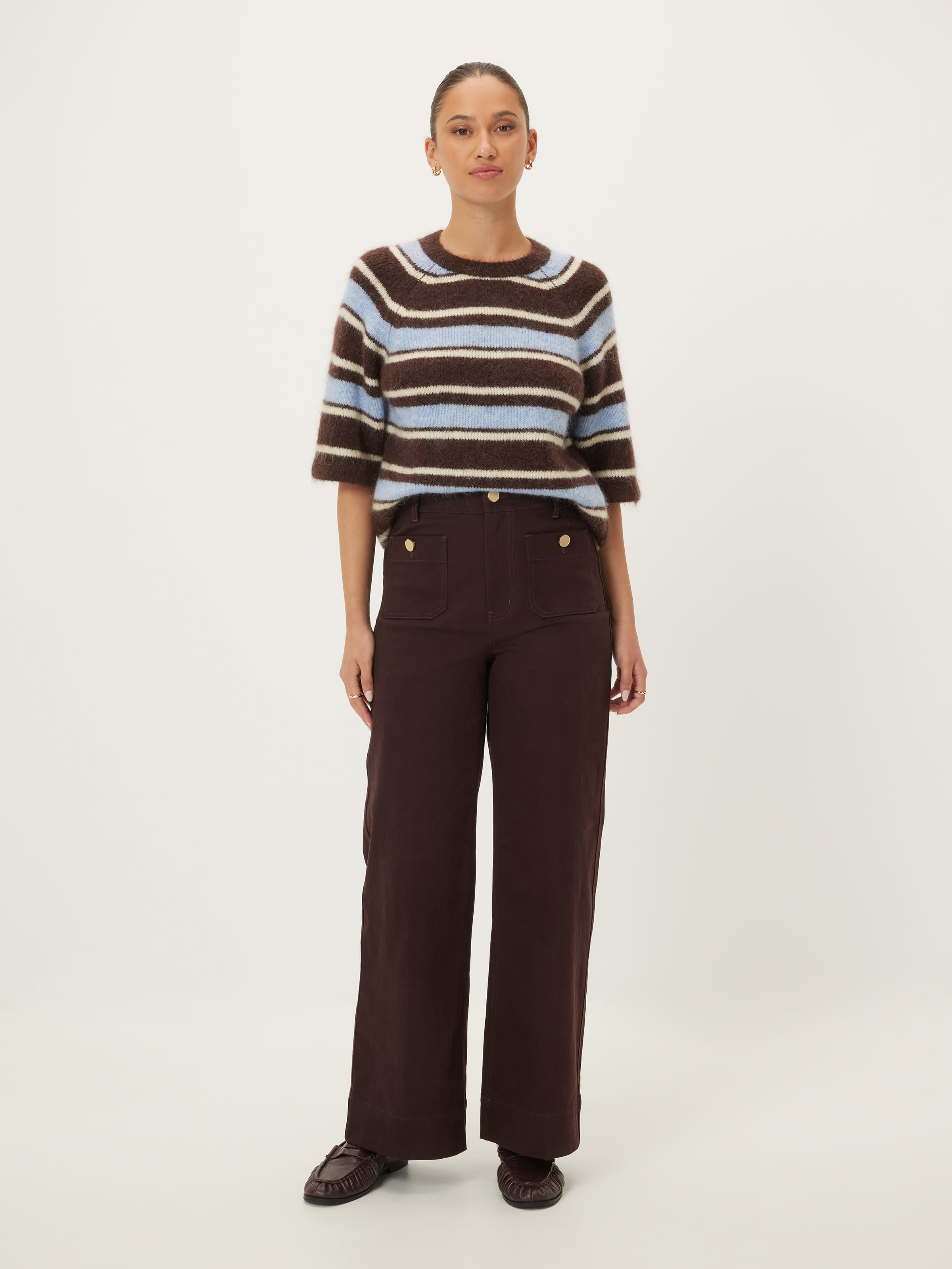 Sasha Fluffy Striped Short Sleeve Knit