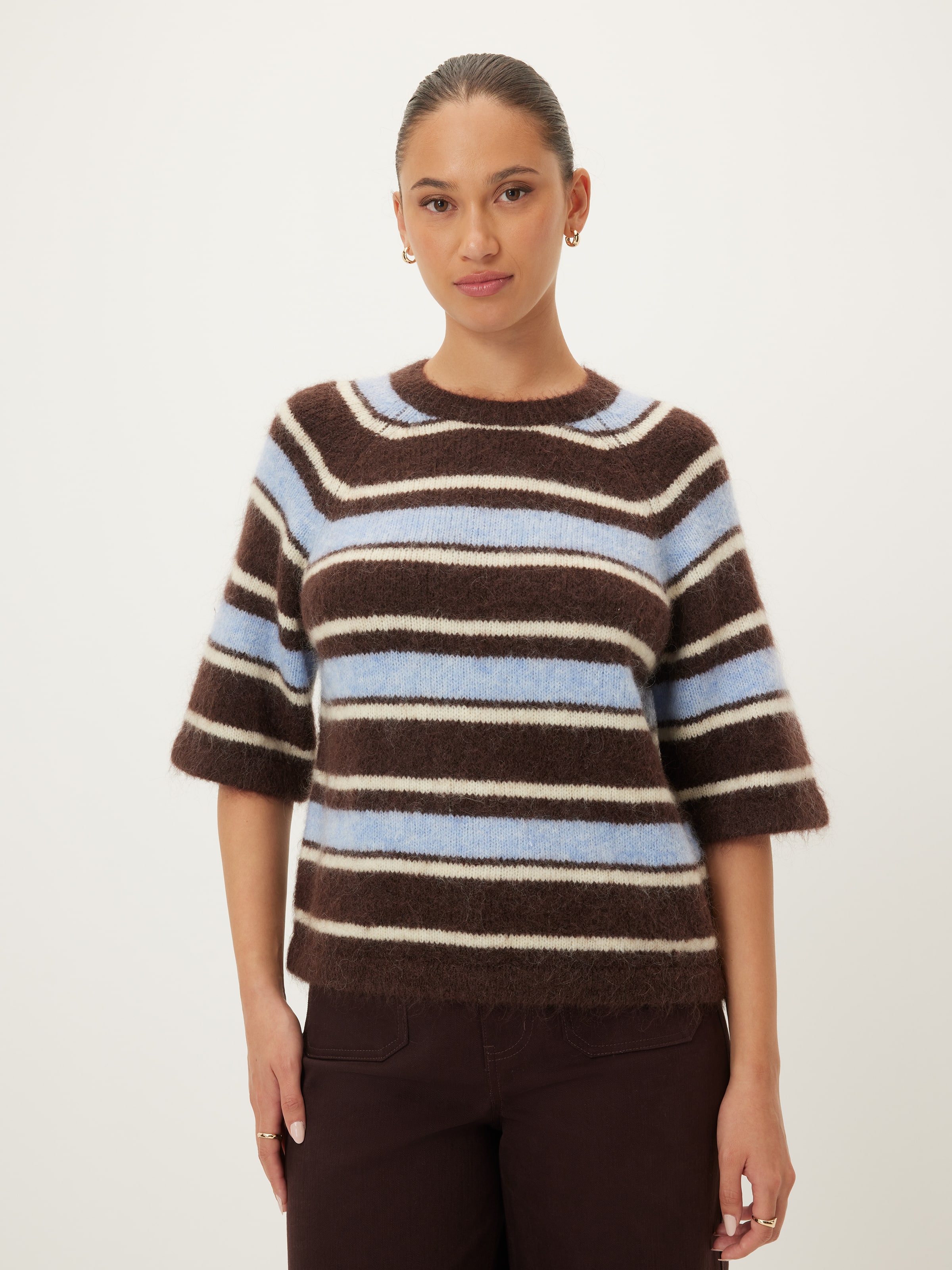 Sasha Fluffy Striped Short Sleeve Knit
