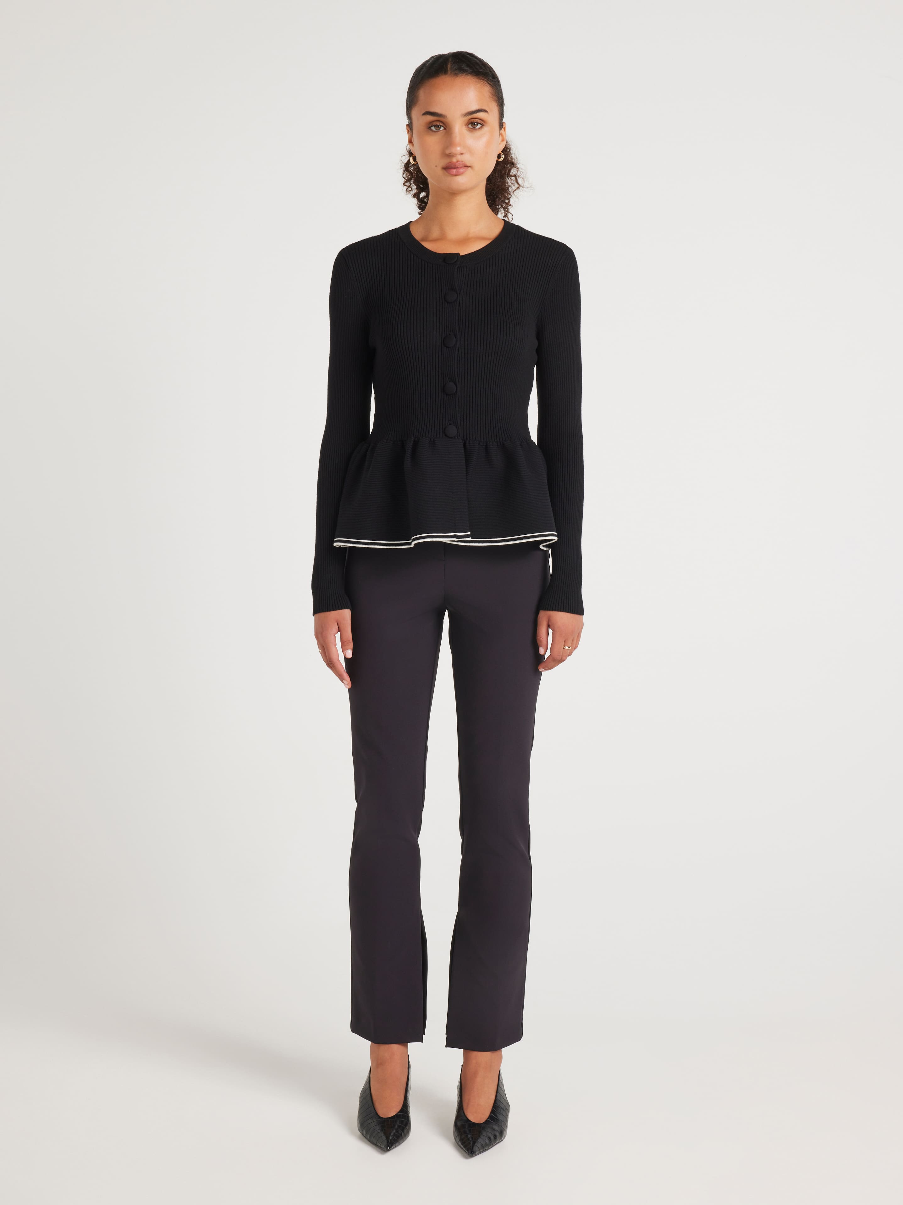 Kylie Tipped Peplum Long Sleeve Cardi