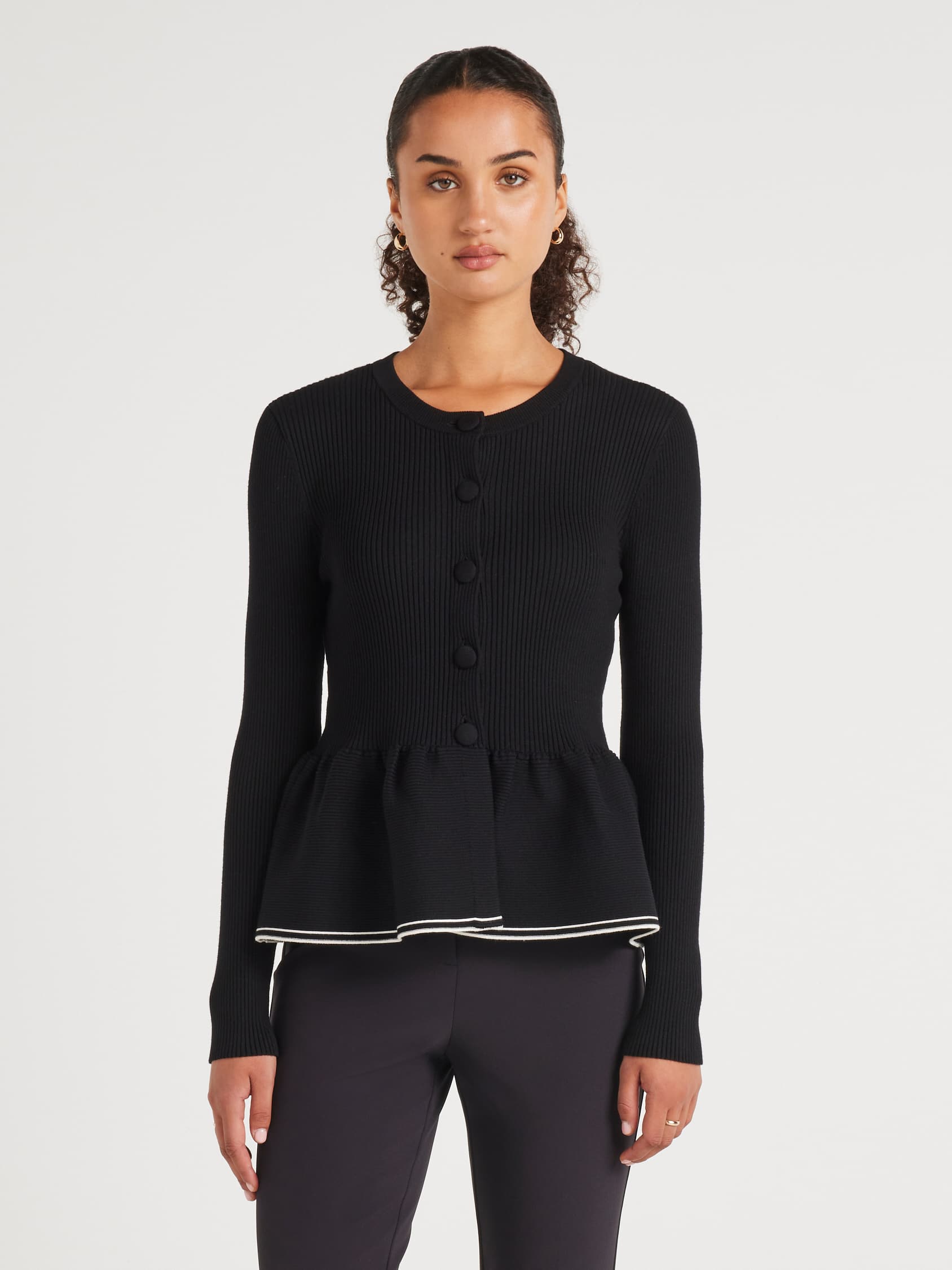 Kylie Tipped Peplum Long Sleeve Cardi