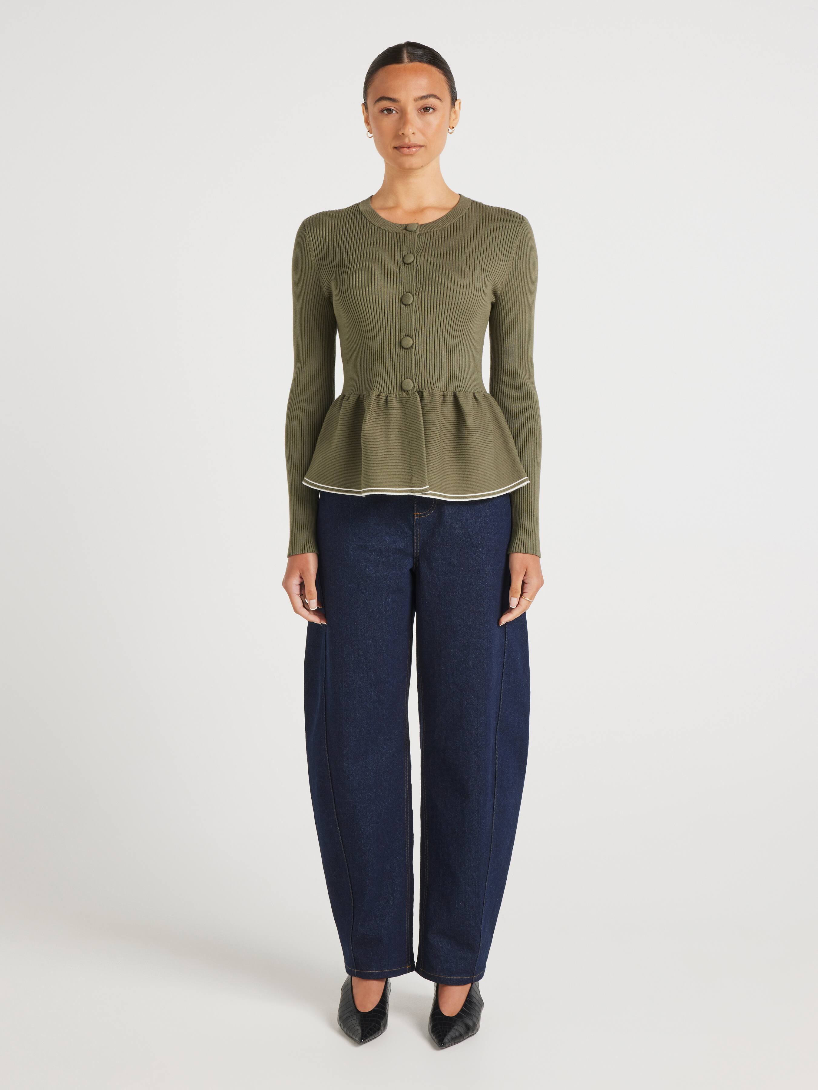 Kylie Tipped Peplum Long Sleeve Cardi