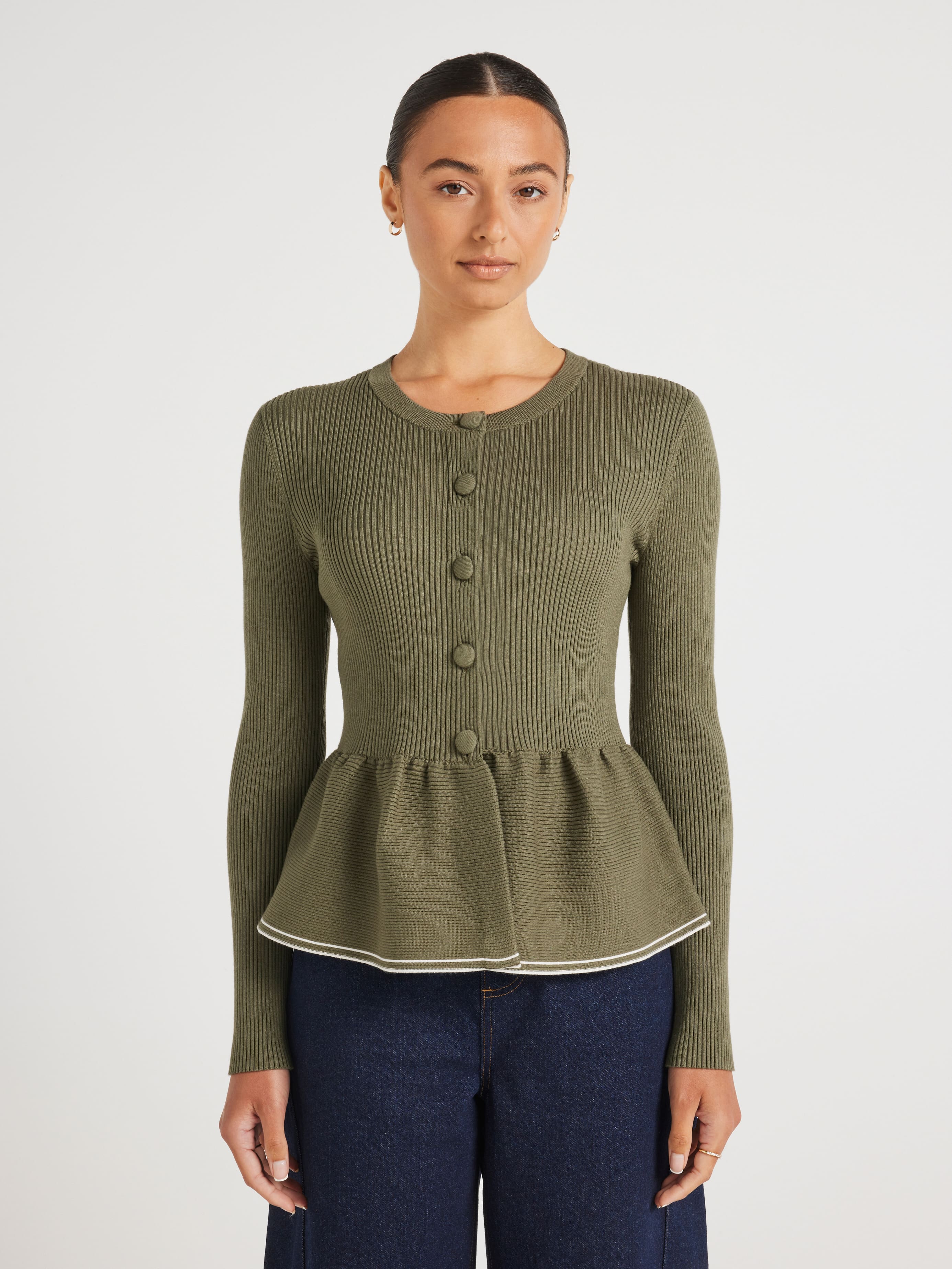 Kylie Tipped Peplum Long Sleeve Cardi