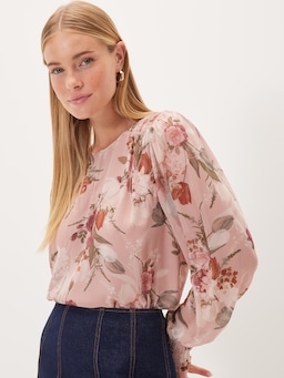 Jessie Printed Long Sleeve Shell Top
