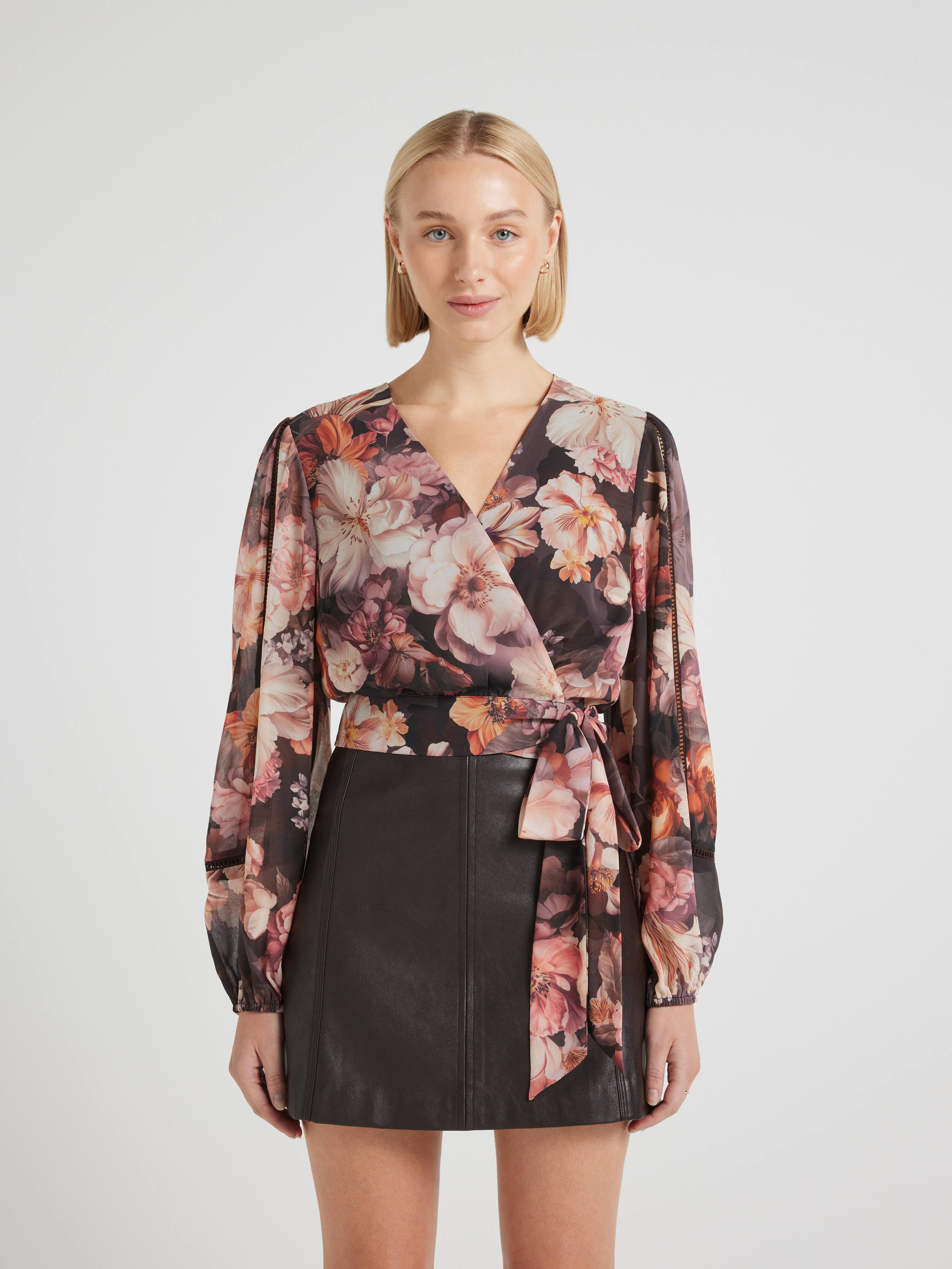 Lenni Lace Insert Wrap Blouse