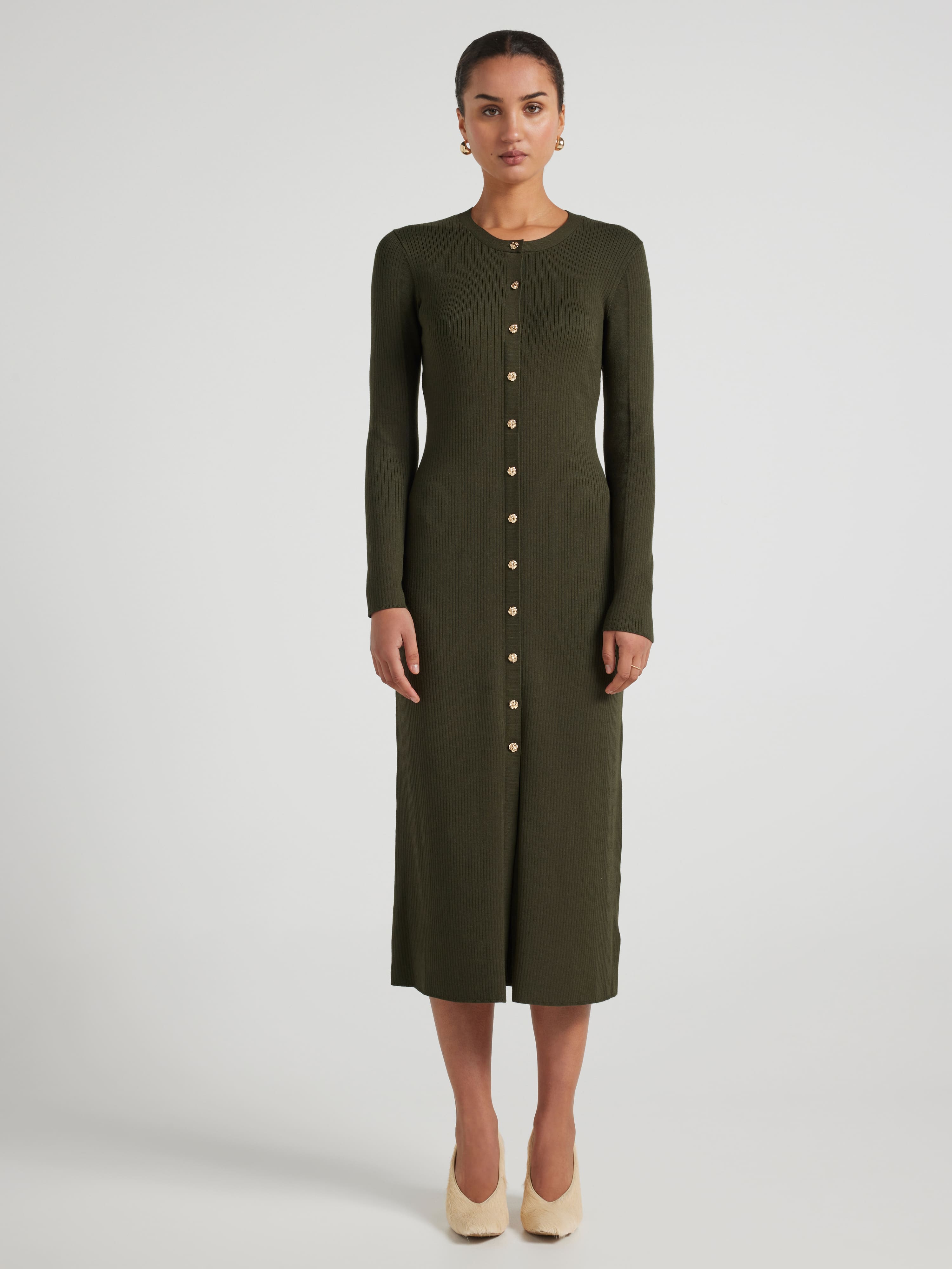 Lanie Rib Button Through Midi Dress