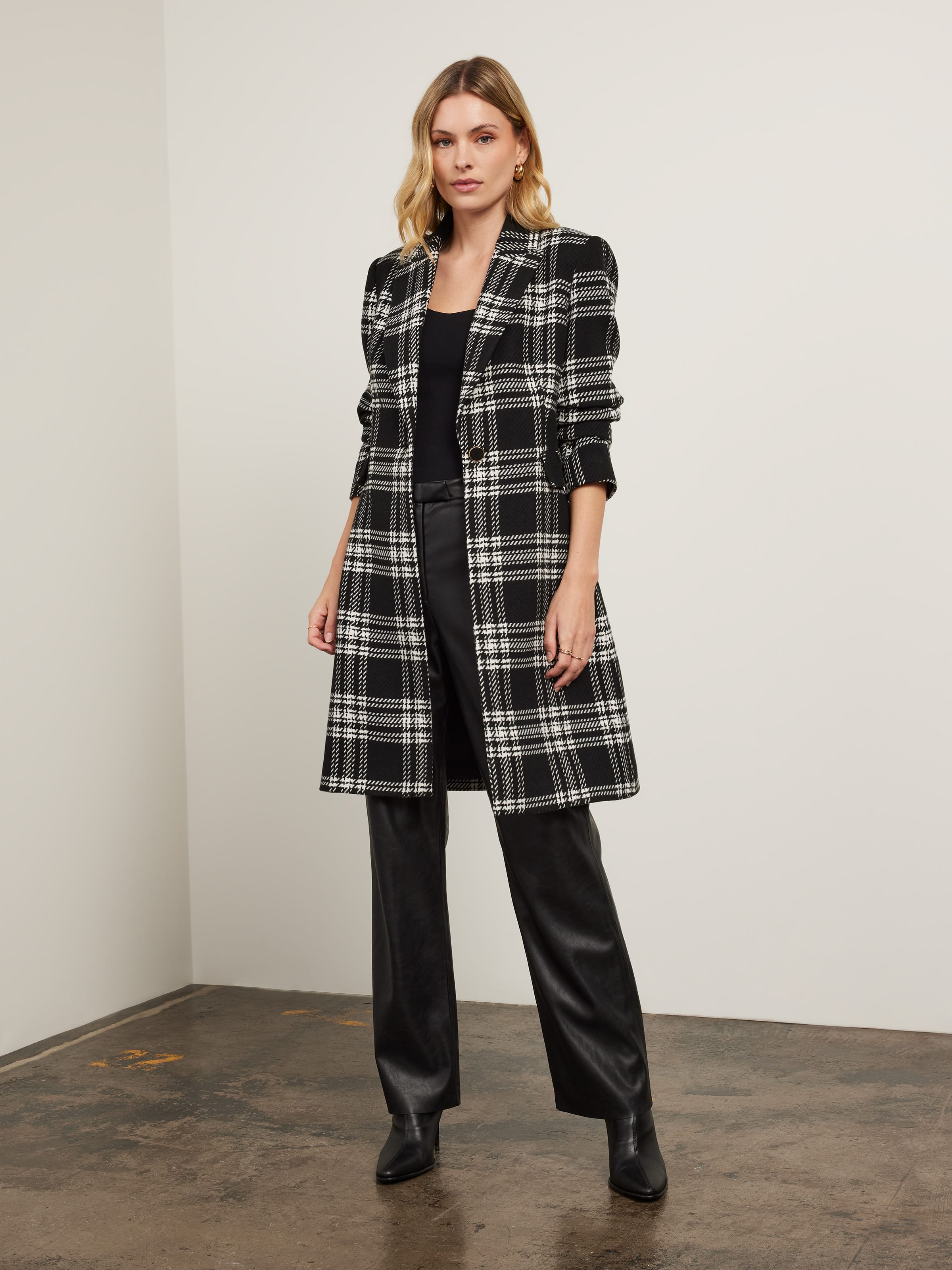 Lucie Single Button Check Coat                                                                                                  