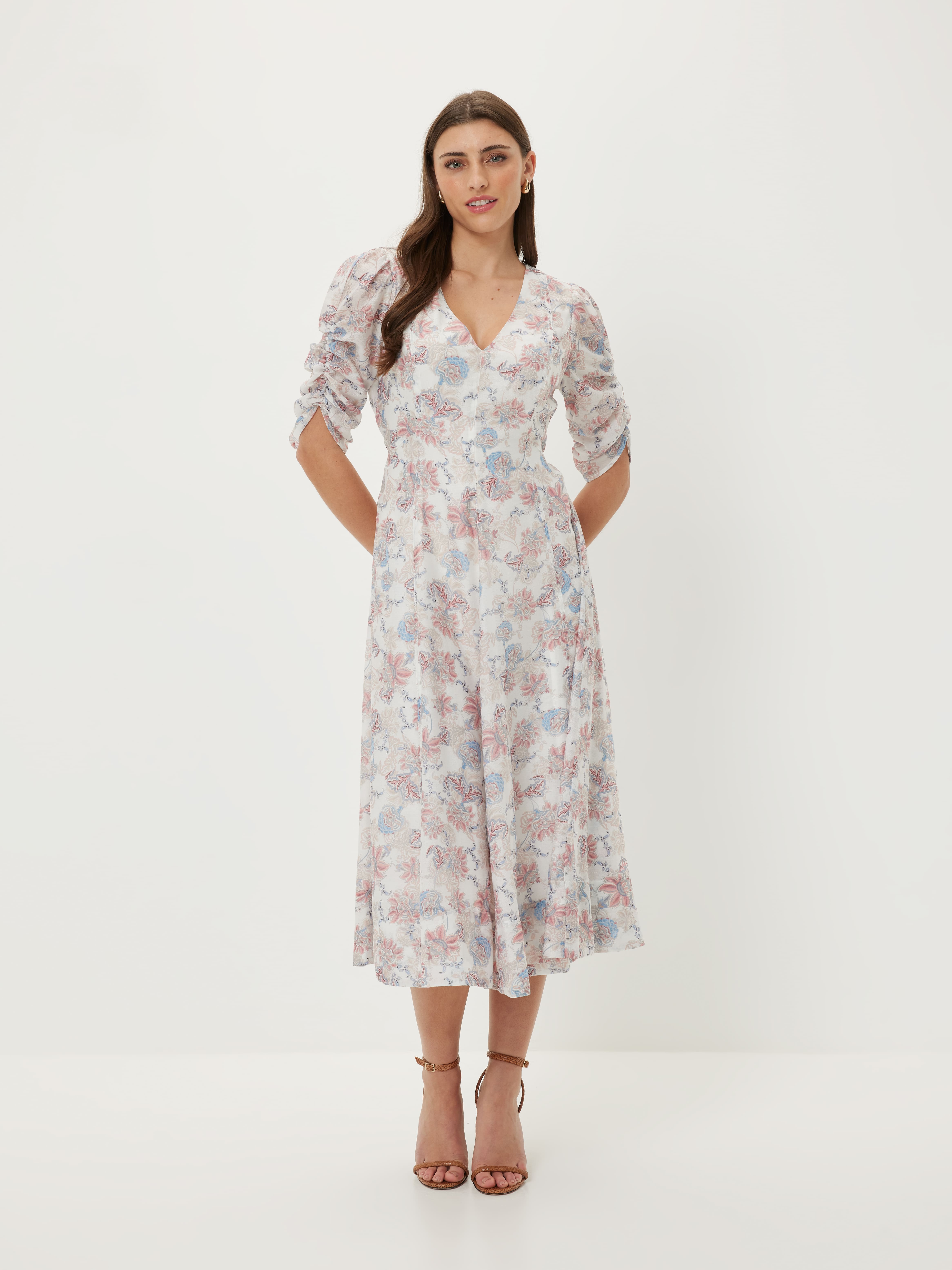 Addison Stretch Satin Charming Long Sleeve Midi Dress main image 0