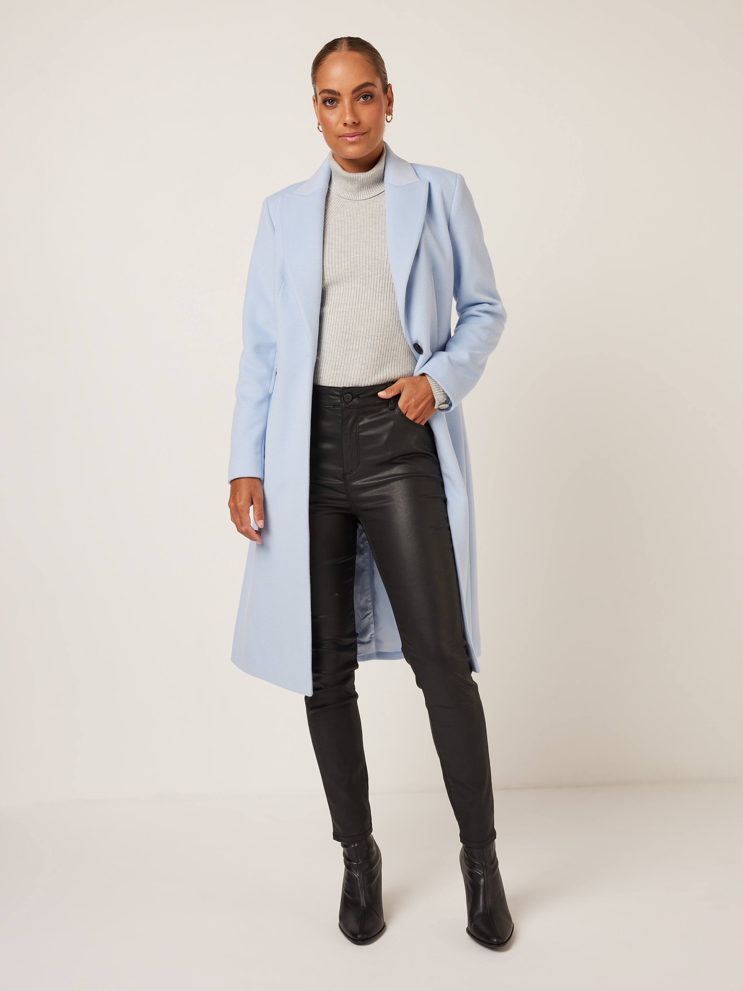 Scarlett Single Button Longline Coat Glacier Blue Portmans Online