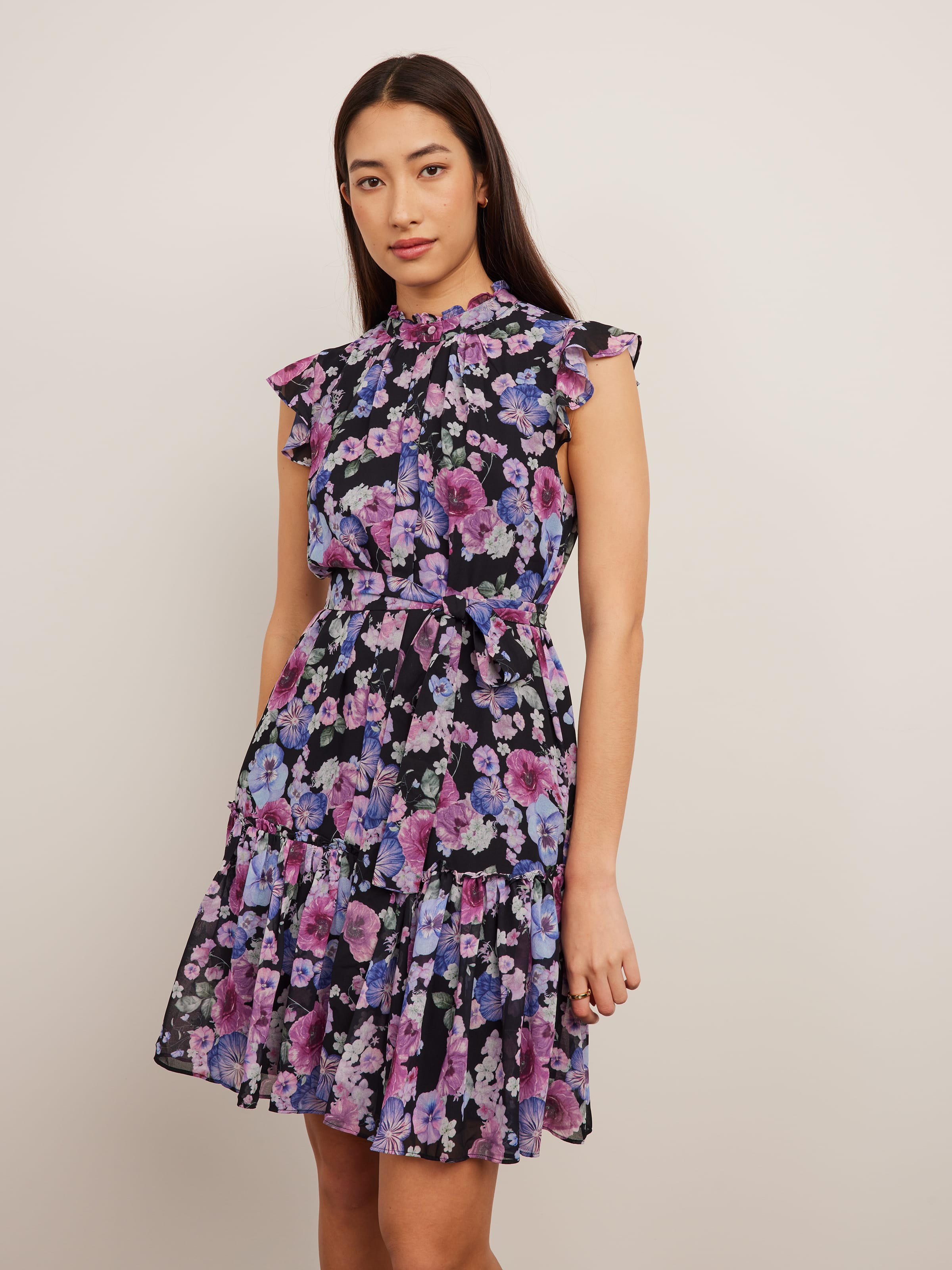 Alyssa Frill Short Dress Eden Print Black - Portmans Online