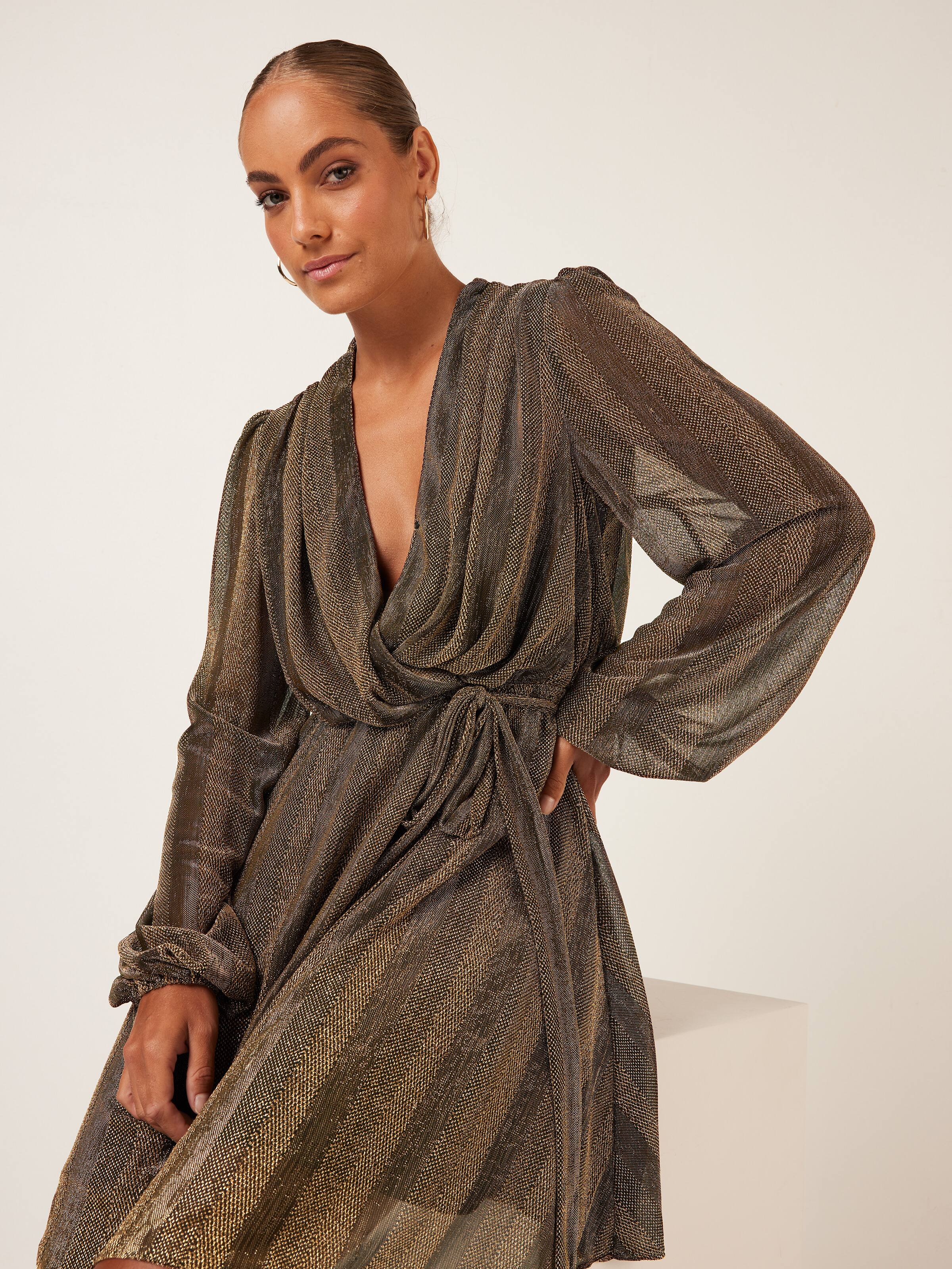 Talisa Lurex Short Wrap Dress Bronze Plisse Portmans Online