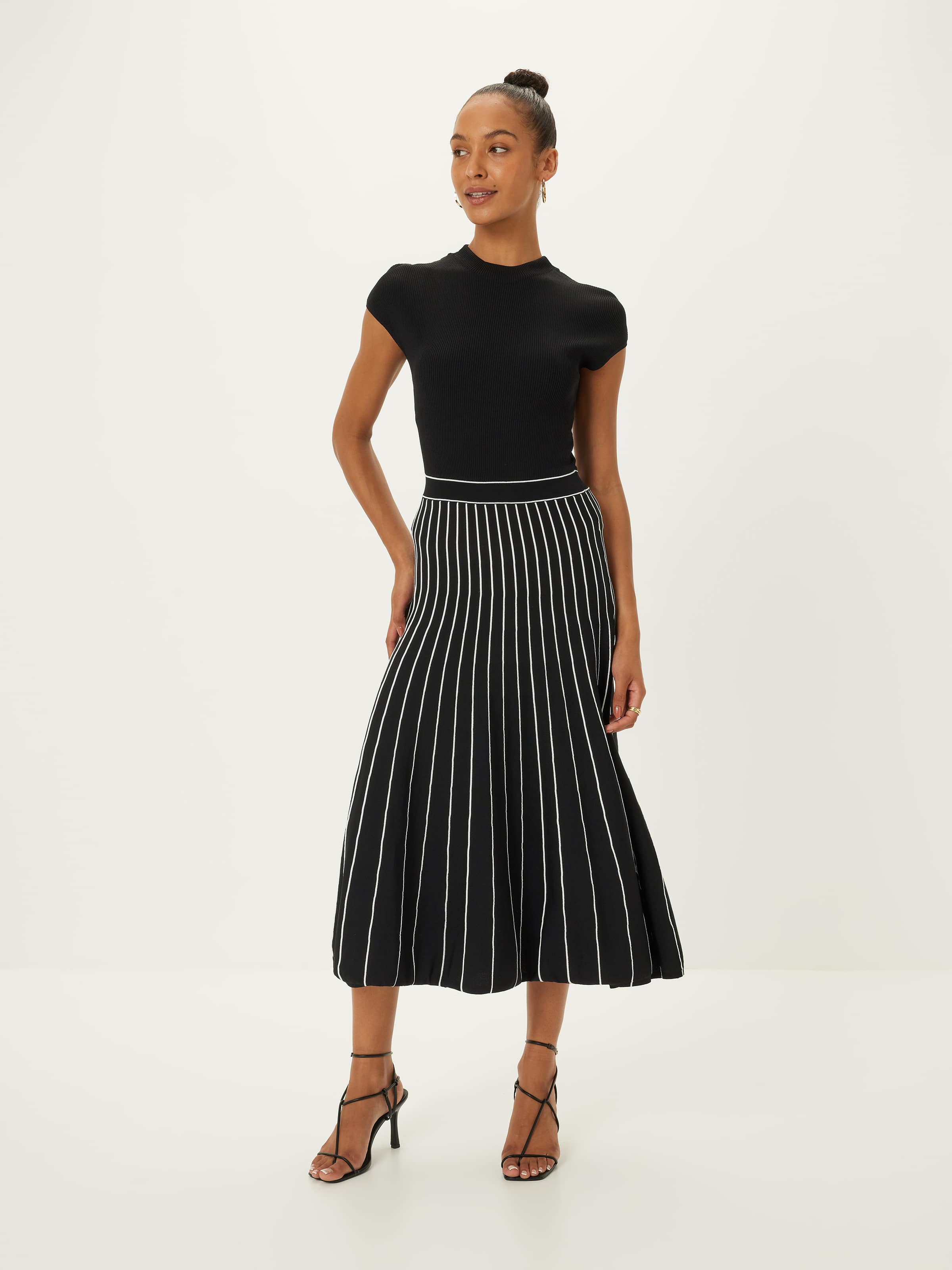 NATALIA-LS-DRESS - BLACK CREME SMALL STRIPE